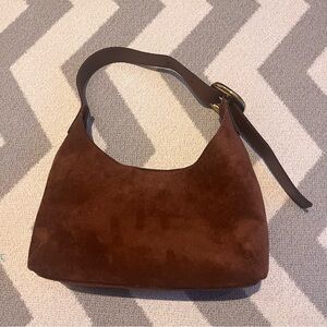 Madewell Sculptural Buckle Suede Brown Shoulder Bag with Adjustable Strap